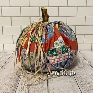 Vintage Upcycled Patchwork Quilt Top XL Pumpkin Halloween Fall Decor
